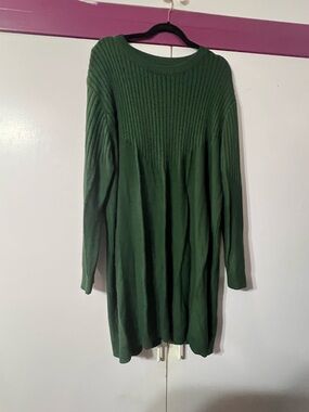 SHEIN Dark Green Ribbed Knit Long Sleeve Sweater Dress